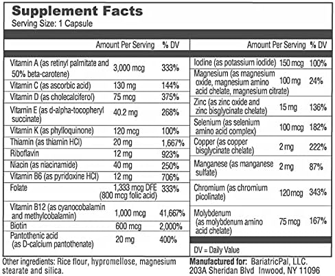 BariatricPal 30-Day Bariatric Vitamin Bundle (Multivitamin ONE 1 per Day! Iron-Free Capsule and Calcium Citrate Soft Chews 500mg with Probiotics - Strawberry Twist)