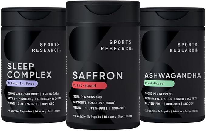 Sports Research® Sleep Pack - Pure Saffron Supplement 30 mg + Sleep Complex- Melatonin-Free + Ashwagandha Softgels