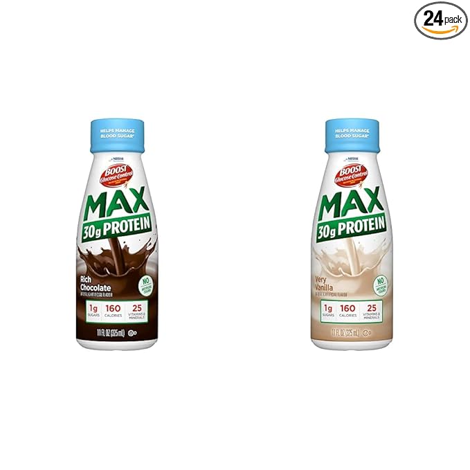 BOOST Glucose Control Max 30g Protein Nutritional Drink 12 Rich Chocolate + 12 Very Vanilla (Pack of 24)