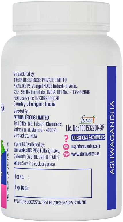 patanjali Nutrela Ashwagandha 1720mg Capsules - Ayurvedic Stress Relief &amp Energy Support - Adaptogen for Mental Clarity &amp Relaxation - 120 Vegetarian Capsules
