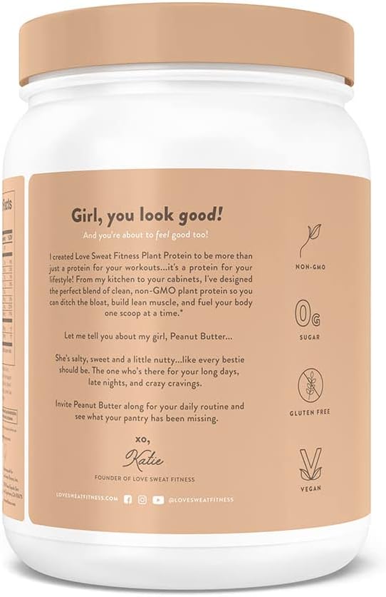 Love Sweat Fitness Organic Vegan Protein Powder for Women | 23g Plant Protein | No Bloat No Chalk | Peanut Butter | Gluten Free Non-GMO | 14 Servings
