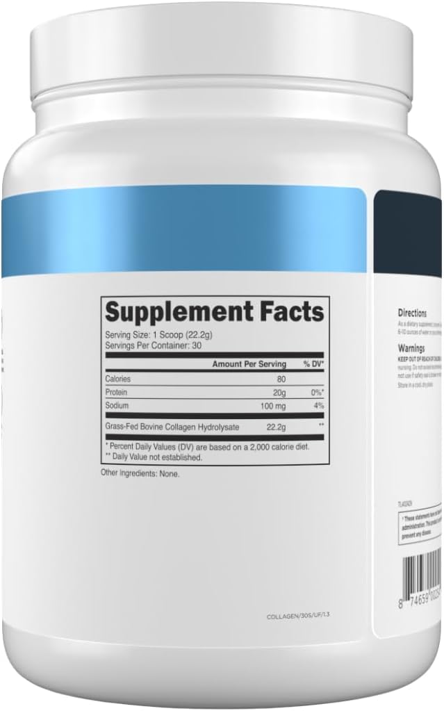 Transparent Labs Grass-Fed Collagen Peptides Powder - Collagen Powder for Women &amp Men 22G Bovine Hydrolyzed Collagen Peptides Powder for Skin Hair Joint &amp Muscle Recovery - Unflavored 30 S