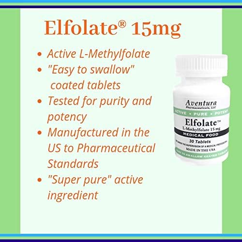 ELFOLATE® 15mg 3 Pack L-Methylfolate Methyl Folate Methylfolate Medical Food Supplement Professional Strength Active Pure Potent 30 Tablets