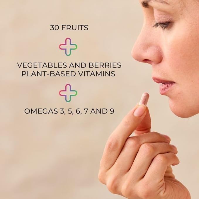 Juice Plus+ Fruit Vegetable Berry &amp Omega Blend Capsules - Nutrition from 30 Fruits Vegetables &amp Berries + Plant-Based Omega Fatty Acids - 4 Bottles (60 Servings Each)