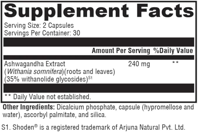 Ashwagandha | Shoden 35% Withanolide Glycosides | Stress Response Sleep Mood &amp Energy Support | Vegetarian Non-GMO | 60 Vegetarian Capsules