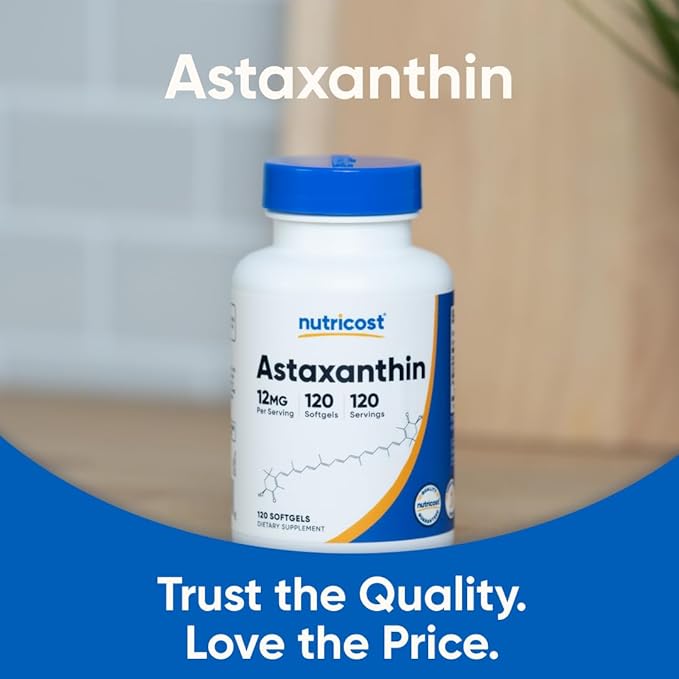 Nutricost Astaxanthin 12mg Non-GMO and Gluten Free 120 Softgels (4 Month Supply)