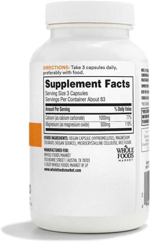 365 by Whole Foods Market Cal-Mag 2:1 Ratio Easy-to-Swallow Vegan Capsules 250 Count