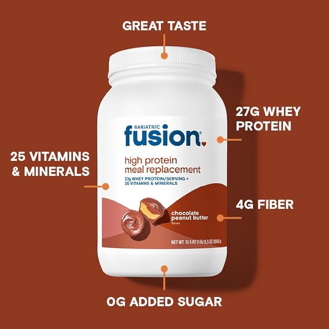 Bariatric Fusion Meal Replacement Protein 21 Serving Tub Chocolate Peanut Butter for Bariatric Surgery Patients Including Gastric Bypass &amp Sleeve Gastrectomy