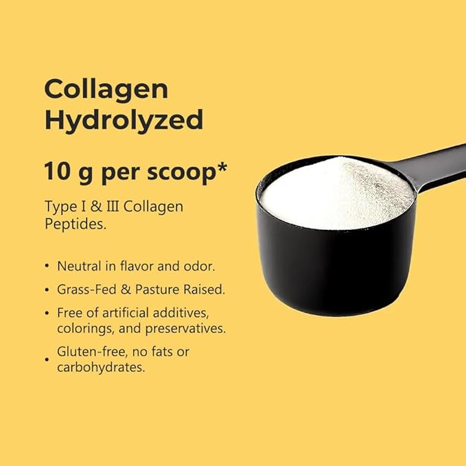 Hydrolyzed Collagen Peptides Powder Type I &amp III Bovine Supplement Flavorless Odorless Sugar-Free Gluten-Free 500g 50 Servings