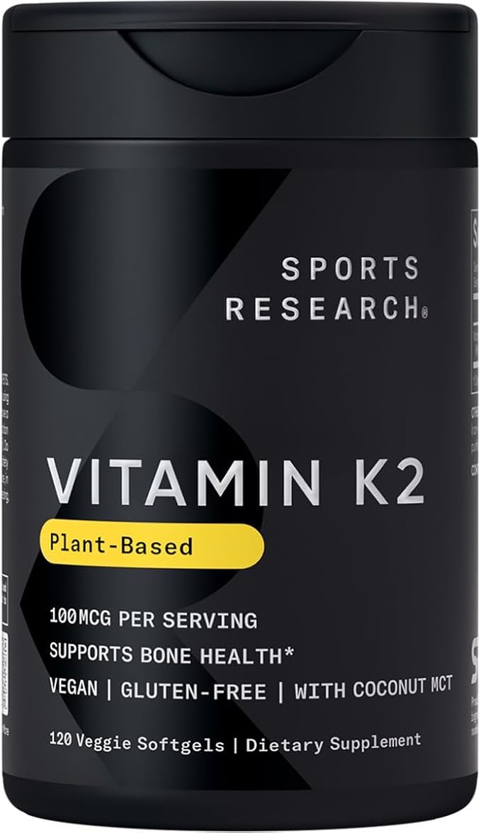Sports Research® Heart and Bones Pack - High Potency Vitamin D3 5000iu (125mcg) Supplement + Vitamin K2 as MK-7 100mcg with Coconut MCT Oil