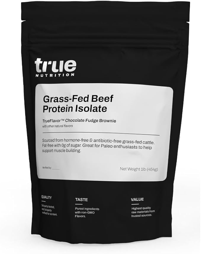 True Nutrition Grass Fed Beef Protein Isolate Powder - 29g Protein per Serving - Zero Carb Fat Free Dairy Free Non-GMO - Paleo Keto Carnivore - Chocolate Fudge Brownie - 1lb