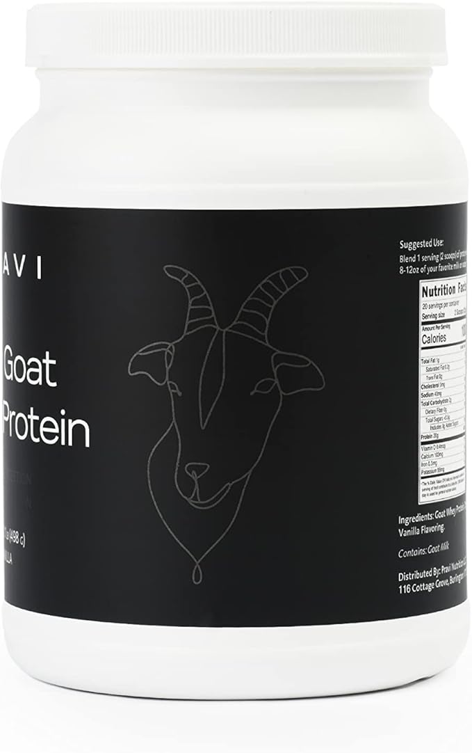 Grass-Fed Pure Goat Whey Protein Powder - Organic Whey Protein Supplement - Easy to Digest - Less Lactose - Soy Free - Vanilla Flavor - 20 Servings