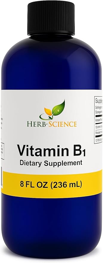 Liquid Vitamin B1 Drops - Daily Thiamine Supplement to Support Digestion Nervous System Heart Health Stress Relief Natural Energy Booster - 500% DV 288 Servings per Bottle - 8 fl. oz