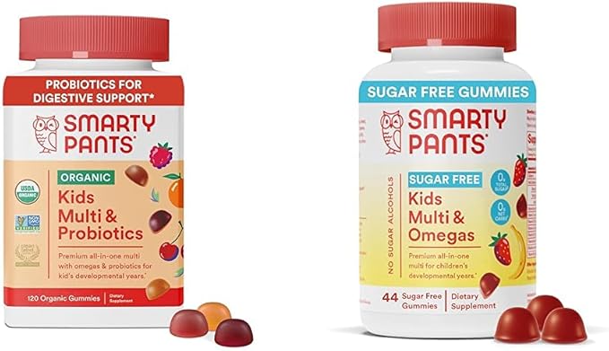 SmartyPants Kids Multivitamin Gummies Bundle: Organic Probiotics Omega 3 Vitamins D3 C B12 B6 A K &amp Zinc Immune Support Sugar Free Strawberry Banana 164 Count