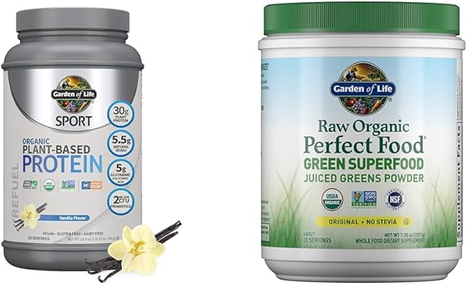 Garden of Life Organic Vegan Sport Protein Powder Superfood Juiced Greens Powder - Probiotics BCAAs Antioxidants 30g Plant Protein 2 Billion Probiotics Non GMO