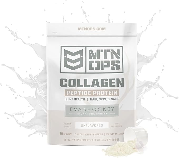 MTN OPS Collagen Peptide Protein Powder by Eva Shockey's Signature Series 20g Unflavored Bovine Collagen Peptide Protein per Serving Zero Sugar Paleo Friendly 30 Servings 21.2 Ounce
