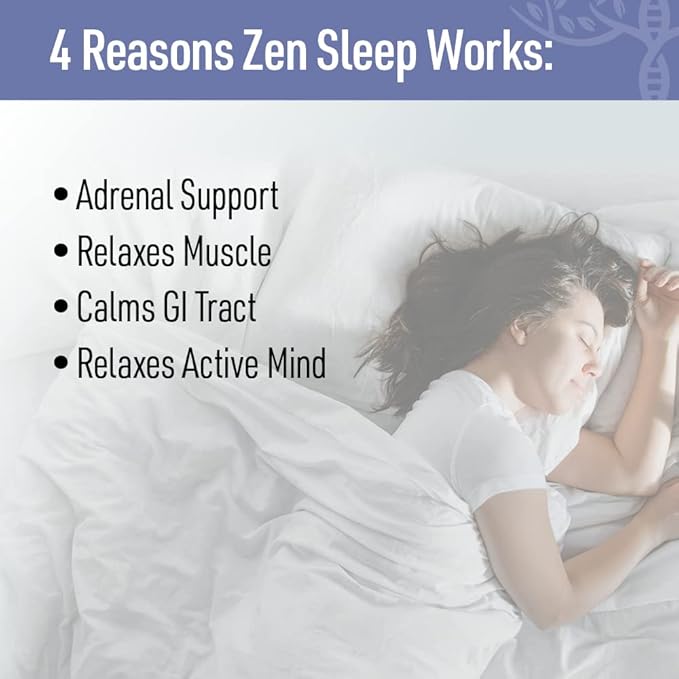 Zen Sleep | Non-Addictive Sleep Aid w/Adrenal Support. Contains Magnesium and Organic Herbs Chamomile Lemon Balm Passion Flower No melatonin