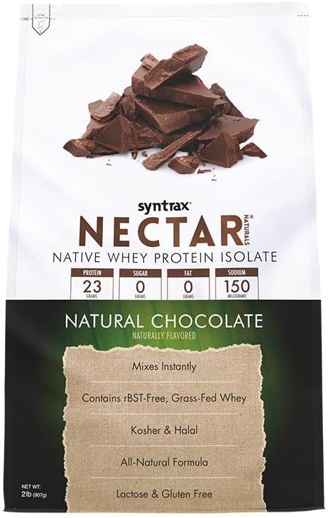 Syntrax Nectar Naturals All Natural Whey Protein Isolate Smooth &amp Creamy Natural Chocolate 2 lbs.