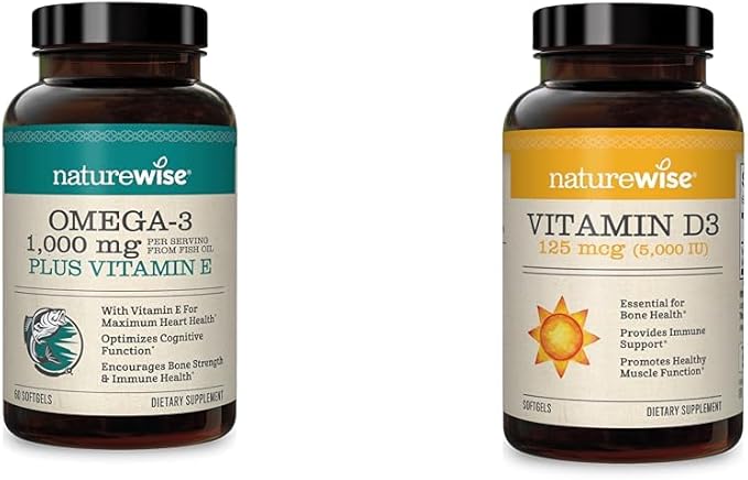NatureWise High-Potency 1000mg Omega 3 with 600mg EPA 400mg DHA &amp Vitamin E &amp Vitamin D3 5000iu (125 mcg) 1 Year Supply for Healthy Muscle Function