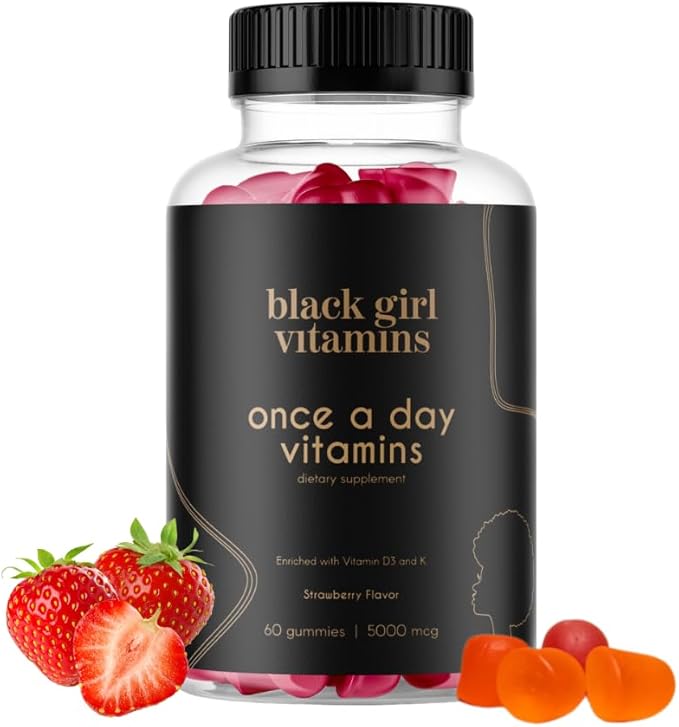 Black Girl Vitamins Once a Day - Womens Multivitamin Gummy - Vitamin A B C E and Zinc. Multivitamin for Women Immune Support. Vegan Gluten-Free. Made in The USA (30 Day Supply Strawberry)