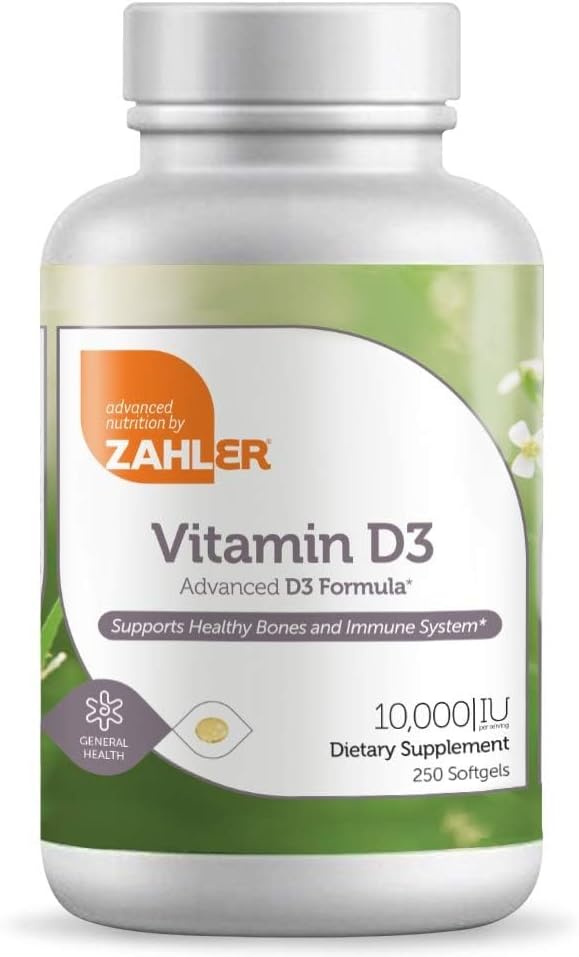 Zahler - Advanced Vitamin D3 10000 IU Softgels (250 Count) Kosher Vegetarian Friendly Vitamin D for Immune Support Bone Teeth &amp Muscle Health - Easy Swallow VIT D 3