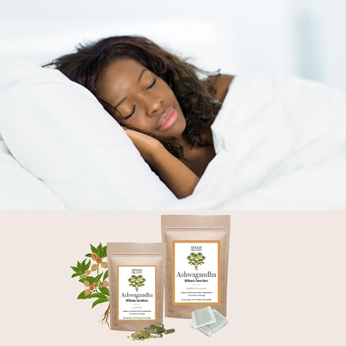 Ashwagandha Capsules - Stress Relief Sleep Aids &amp Focus for Women &amp Men - 100% Natural &amp Organic Vegan Herbal Tea - Handmade Herbal Supplement - 60 Capsules