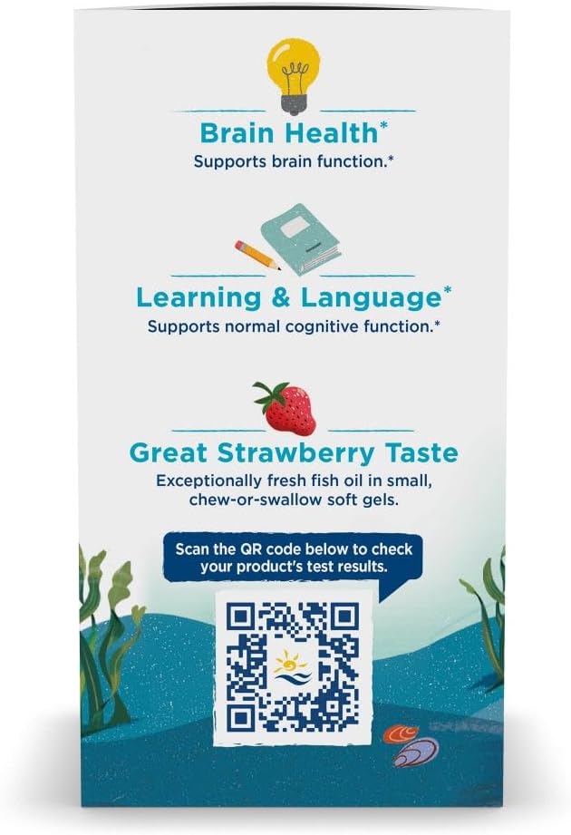 Nordic Naturals Ultimate Omega Jr. Strawberry - 120 Mini Soft Gels - 680 Total Omega-3s with EPA &amp DHA - Brain Health Mood Learning - Non-GMO - 60 Servings