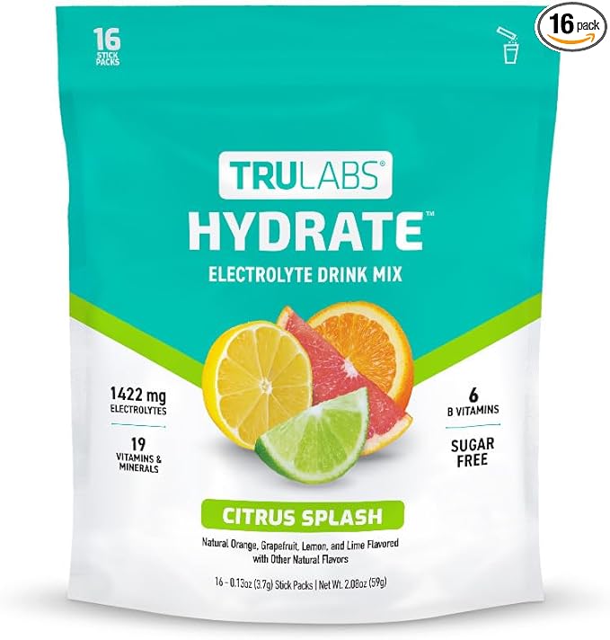 TRULABS Hydrate - Citrus Splash. Sugar Free Electrolytes Hydration Packets. Each Serving Contains 1422 mg of Electrolytes &amp19 Vitamins &amp Minerals (16 ct)