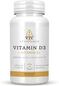 VTC VitaTradingCo. Vitamin D3 + K2 | High Potency Bioactive Forms | 1000iu D3 + 45mcg MK-4 K2 | Boost Calcium Absorption | Immune Heart &amp Bone Support | 120 Capsules