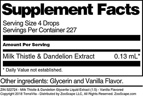 Terravita Milk Thistle &amp Dandelion Glycerite Liquid Extract (1:5) - Vanilla Flavored (1 oz ZIN: 522724) - 3 Pack