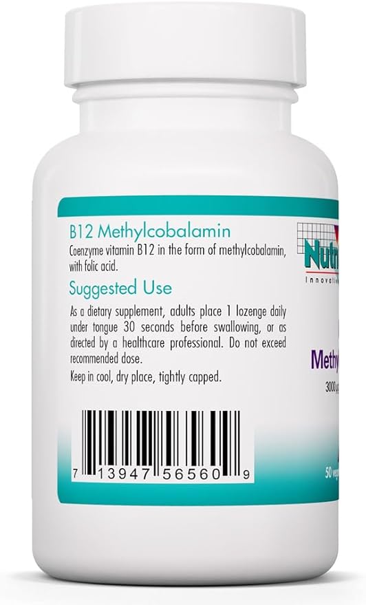 Allergy Research Group Nutricology B12 Methylcobalamin Supplement - Vitamin B12 and Folate with 400mcg Folic Acid Pure Vegetarian Lozenges - 50 Count