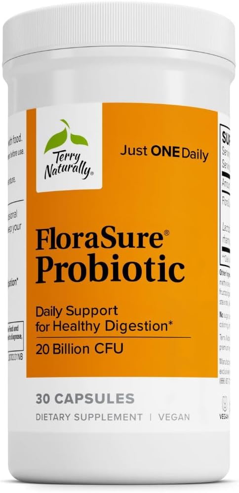 Terry Naturally FloraSure Probiotic - Digestion Supplement to Aid Against Occasional Bloating &amp Support Gas Relief - Gut Health Support Supplement with Bifidobacterium Bifidum - 30 Capsules