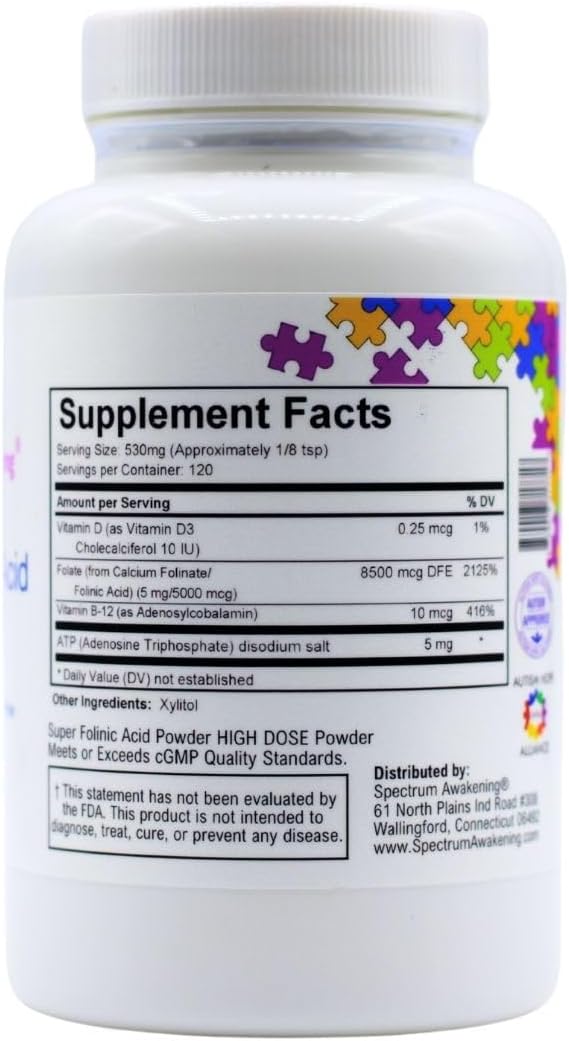 Spectrum Awakening Super Folinic Acid High Dose Powder | Leucovorin | Supports Normal Speech &amp Language Development in Children | 63 g