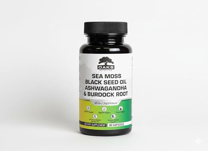 Premium 15-in-1 Sea Moss Multivitamin with Black Seed Oil Ashwagandha Turmeric Bladderwrack Burdock Elderberry Vitamin C &amp D3 Manuka Honey &amp ACV – 60 Capsules