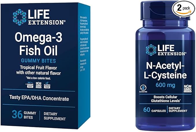 Life Extension Omega-3 Fish Oil Gummy Bites and N-Acetyl-L-Cysteine Immune &amp Respiratory Support