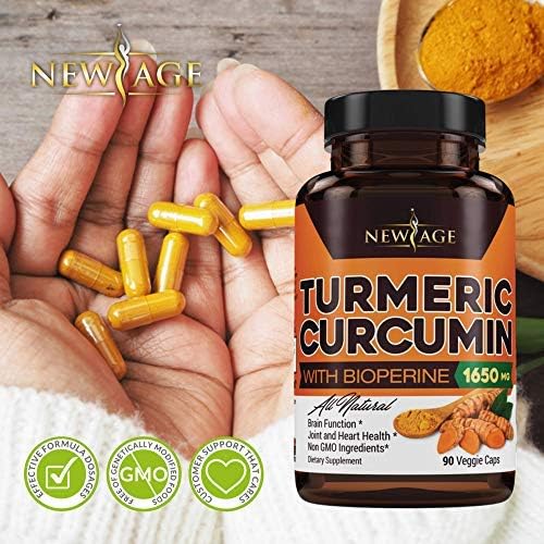 NEW AGE Turmeric Curcumin with Bioperine Capsules - Natural Joint &amp Healthy Support with 95% Standardized Curcuminoids for Potency &amp Absorption - Non-GMO Gluten Free (90 Count (Pack of 1))