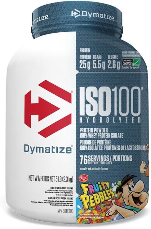 Dymatize ISO100 Hydrolyzed Fruity Pebbles Protein Powder Bundle 25g Protein 5.5g BCAAs 5 Pound + 20 Servings