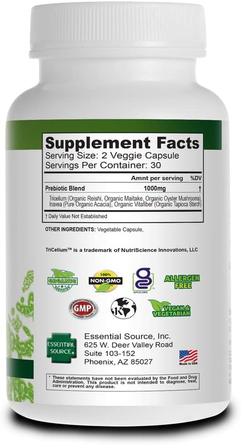 Prebiotic Capsules for Women &amp Men – Organic Prebiotics Supplement with Acacia Fiber VitaFiber Tricelium Mushroom Blend – Prebiotic Fiber Supplement for Gut Health Digestion &amp Microbiome Su