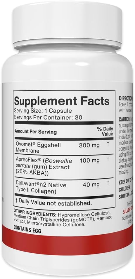 Silver Fern Brand Joint Complex – Daily Joint Support with AprèsFlex Boswellia Ovomet Eggshell Membrane &amp Type II Collagen – 120 Capsules 30-Day Supply