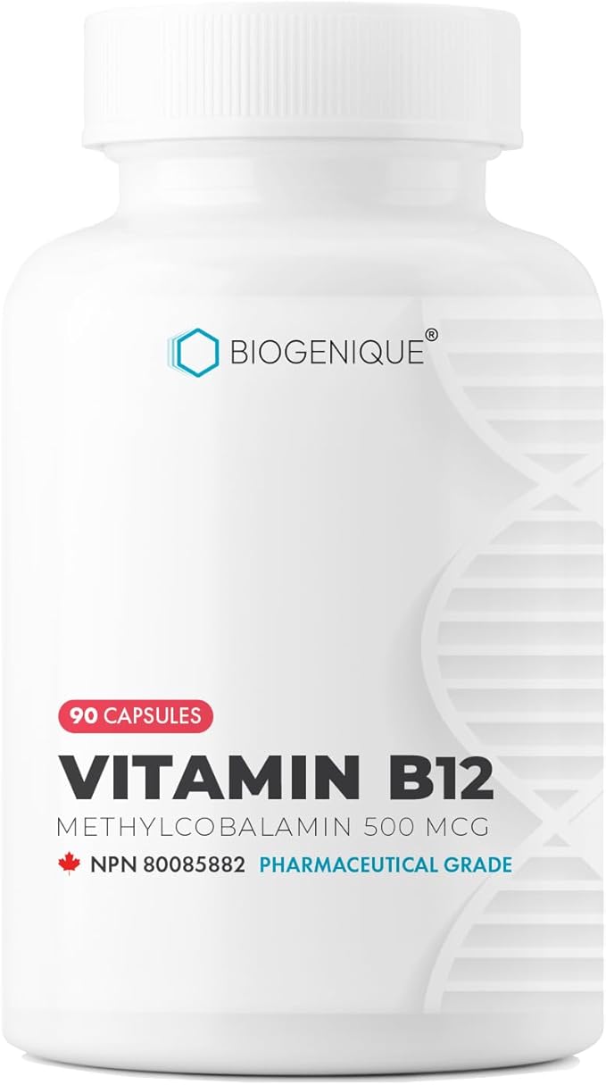 Vitamin B12 - as Methylcobalamin Supports Energy Metabolism Nervous System Health Blood Cell Function and Methylation - Non OGM Gluten-Free Vitamin Supplement 90 Capsules