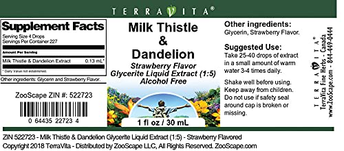 Milk Thistle &amp Dandelion Glycerite Liquid Extract (1:5) - Strawberry Flavored (1 oz ZIN: 522723)