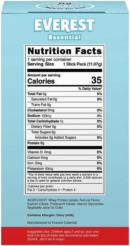 Everest Essential Kid's Clear Whey Protein Powder (Watermelon 10 Packets) Protein Drink Mix for Kids Electrolytes for Kids 8g Protein Per Serving Non GMO Zero Added Sugar