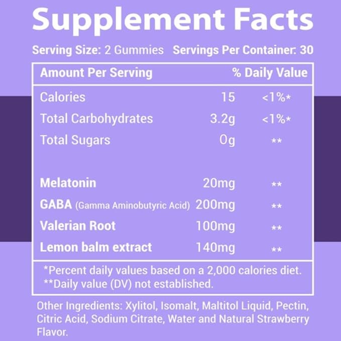 Sleep Gummies 20mg Melatonin | May Help Falling Asleep Faster &amp Staying Asleep Longer | with GABA Valerian Lemon Balm and Melatonin | Sugar Free Vegan 60 ct