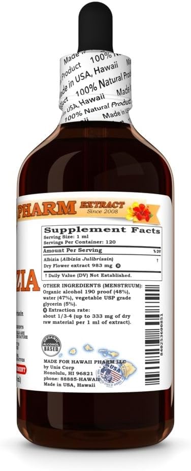 Hawaii Pharm Albizia Extract Tincture for Mood Balance Promotes Calm Supports Emotional Well-Being Eases Sleep Troubles Encourages Relaxation - 4 fl.oz