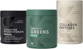 Sports Research® Organic Greens Superfood Powder w/Spirulina &amp Chlorella Adaptogens Enzymes Probiotics &amp 8 VIT Bs &amp Creatine Monohydrate &amp Collagen Peptides for Women &amp Men Unf