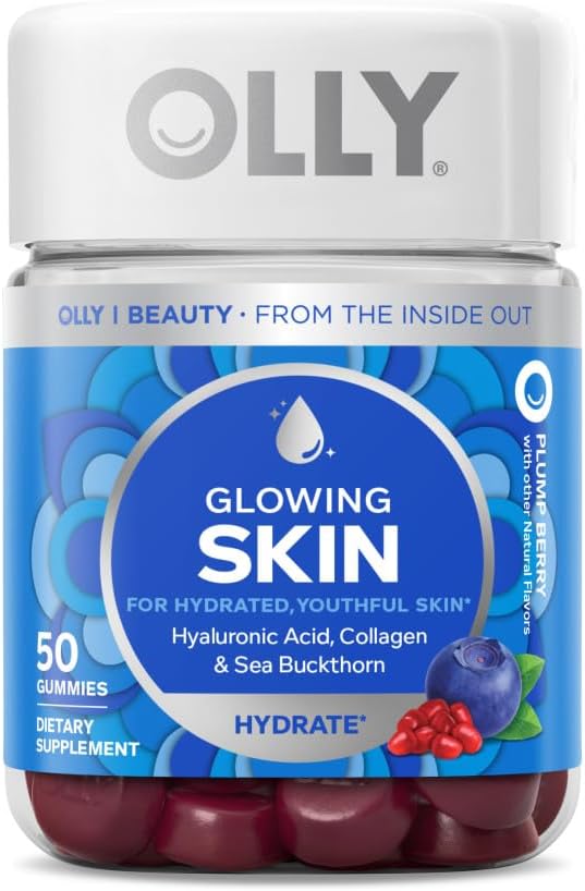 OLLY Women's Multivitamin Gummy Overall Health and Immune Support Vitamins A D C E Biotin &amp Glowing Skin Gummy 25 Day Supply (50 Count) Plump Berry Hyaluronic Acid Collagen