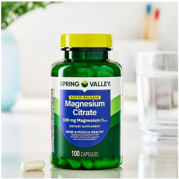 H4U Spring Valley Rapid-Release Magnesium Citrate Bone Health Dietary Supplement Capsules 100 mg 100 Count