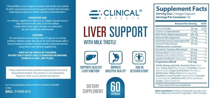 Clinical Effects: Liver Support - Natural Milk Thistle and Zinc Supplement - 3 Pack - Helps Detox and Cleanse The Liver - Supports Liver Function and Digestive Health - Made in The USA