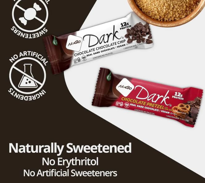 Variety Pack Dark Protein Bars Made for Nugo Nutrition  12 Count – Flavors: Pretzel Chocolate Chip Mint Mocha Peanut Butter Coconut or Almond – Kosher Pareve Dairy-Free Vegan Gluten-Free