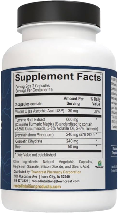 Rooted Inflammation and Joint Supplement | Complete Turmeric Curcumin Matrix Blend - Quercetin Bromelain Rutin | Inflammatory Support Supplement for Joint Health &amp Workout Recovery | Turmeric Syne